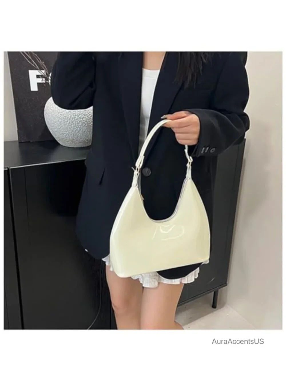 Patent Leather Hobo Bag Crescent Shoulder Bag Small Going Out Tote Satchel Purse